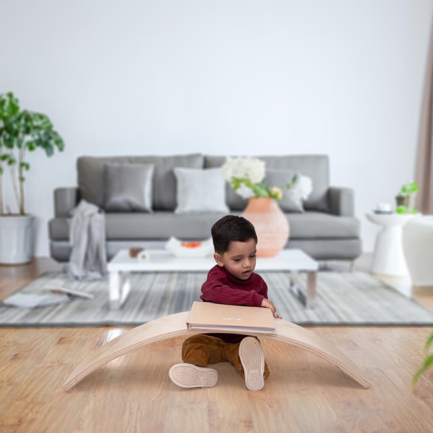 The Curve Balance Board by Tooba Furniture Factory features a beautifully crafted wooden design with a curved shape forming a gentle arc. This smooth, natural wood finish board is perfect for developing multiple skills.