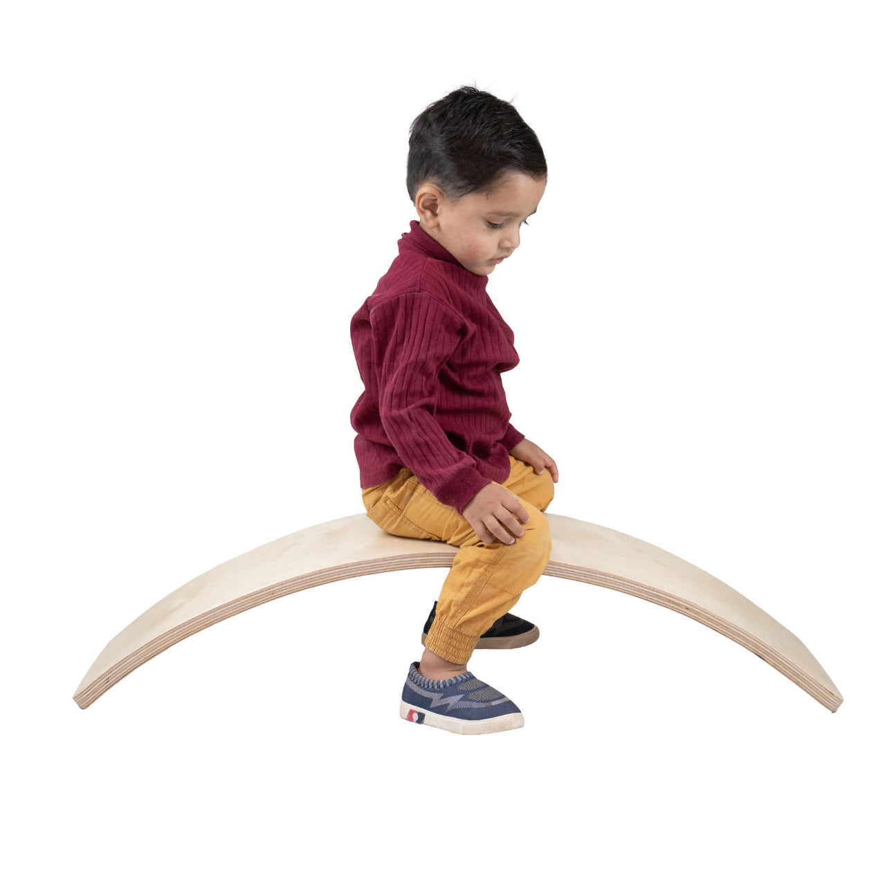 The Curve Balance Board by Tooba Furniture Factory features a beautifully crafted wooden design with a curved shape forming a gentle arc. This smooth, natural wood finish board is perfect for developing multiple skills.