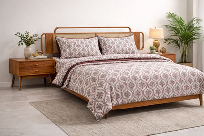 Sukoon King Size Cotton Satin Bedsheet Set with 2 Pillow Cases, Floral/Geomatric Pattern, 275x275 cm, 150 TC, Soft Breathable (Red Floral)