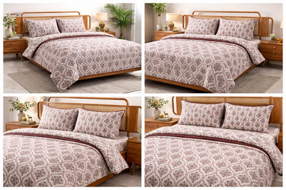 Sukoon King Size Cotton Satin Bedsheet Set with 2 Pillow Cases, Floral/Geomatric Pattern, 275x275 cm, 150 TC, Soft Breathable (Red Floral)