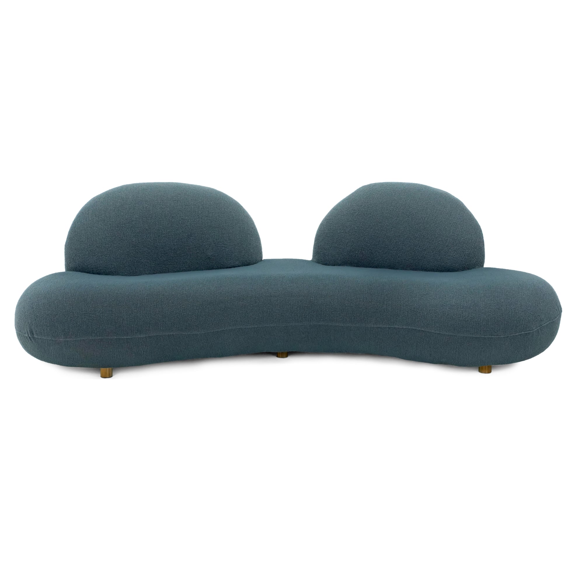 Introducing the Pacific Curved Sofa from Tooba Furniture Factory, a modern masterpiece with a wavy design and low profile. This dark teal sofa features two rounded backrests and elegant wooden legs, blending contemporary aesthetics with ultimate comfort.