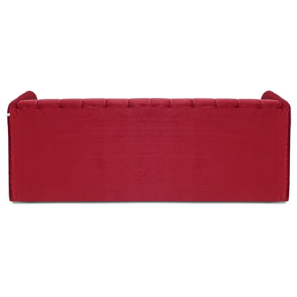 The Pixel Sofa by Tooba Furniture Factory boasts a vibrant red velvet finish with vertical tufting on both the back and seat cushions, complemented by low-profile armrests. This sleek contemporary piece exudes both comfort and elegance, making it a standout addition to any modern living space.